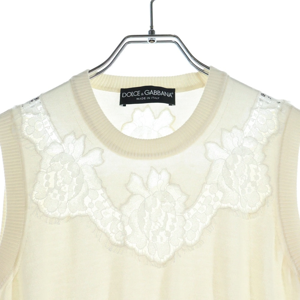 DOLCE & GABBANA(ドルチェアンドガッバーナ) シルク レース切り替え ノースリーブニット セーター ホワイト レディース FH875K