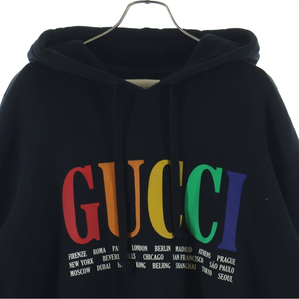 GUCCI(グッチ) シティロゴ プリント プルオーバー スウェットパーカー フーディー ブラック 475374