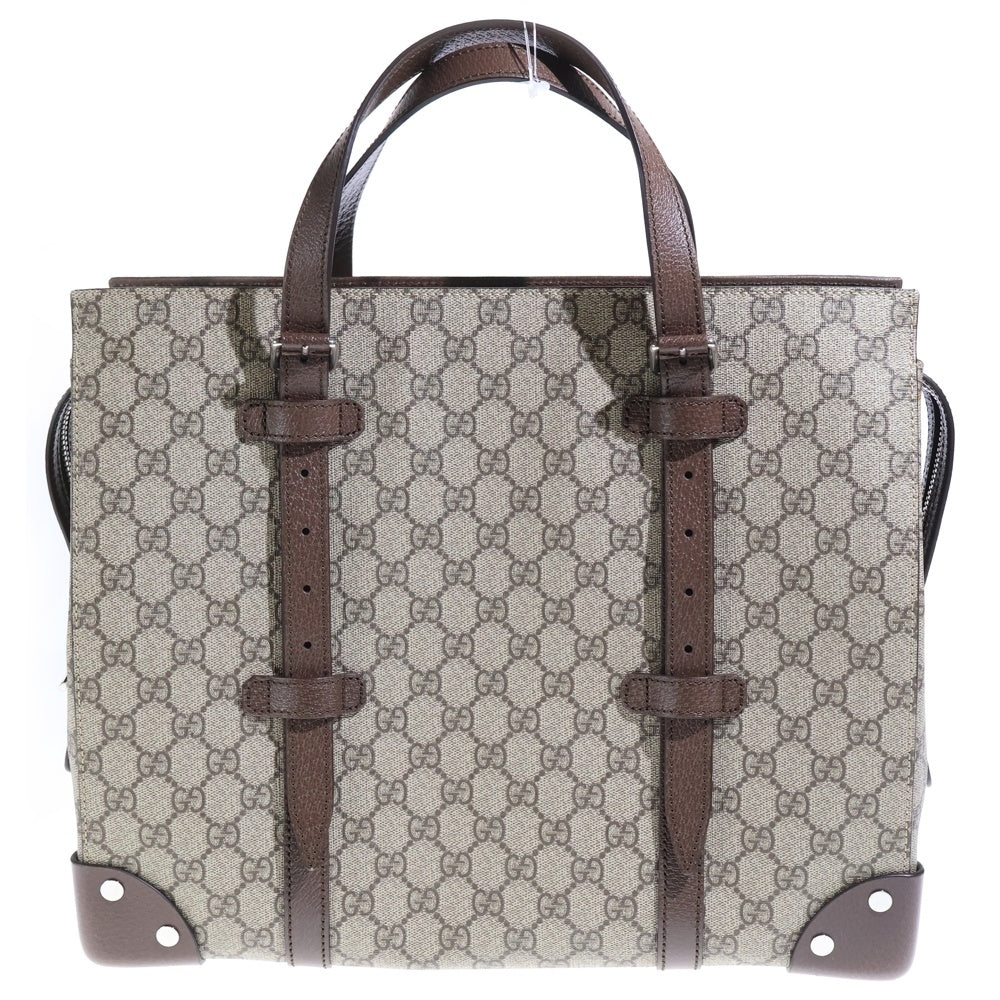 GUCCI(グッチ) GGスプリーム トートバッグ ハンドバッグ ブラウン×ベージュ レザー×PVC 626356 シルバー金具 レディース