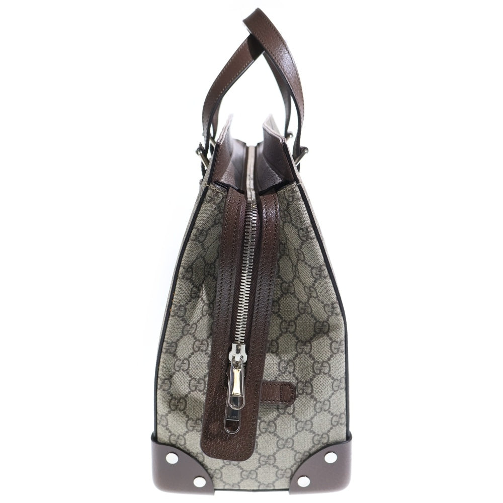 GUCCI(グッチ) GGスプリーム トートバッグ ハンドバッグ ブラウン×ベージュ レザー×PVC 626356 シルバー金具 レディース