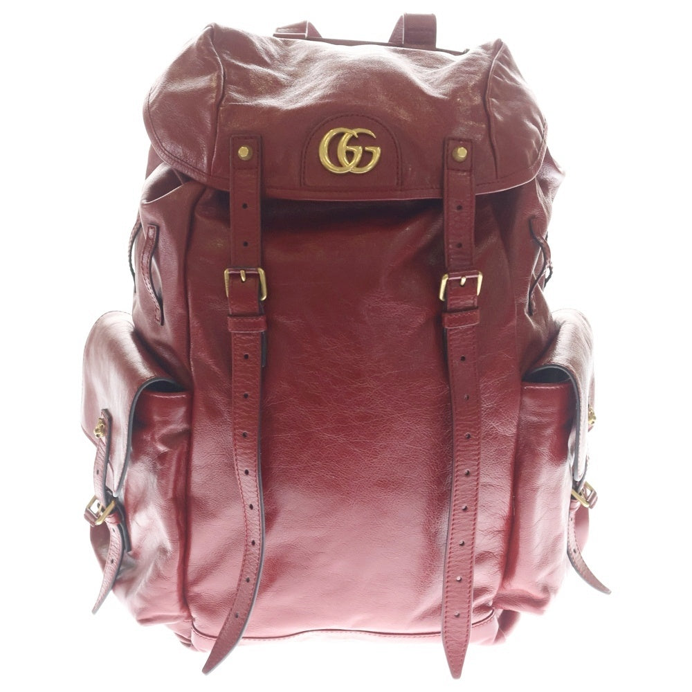 GUCCI(グッチ) リベル タイガー キャットヘッド GGマーモント バックパック リュックサック レッド レザー 526908 ゴールド金具