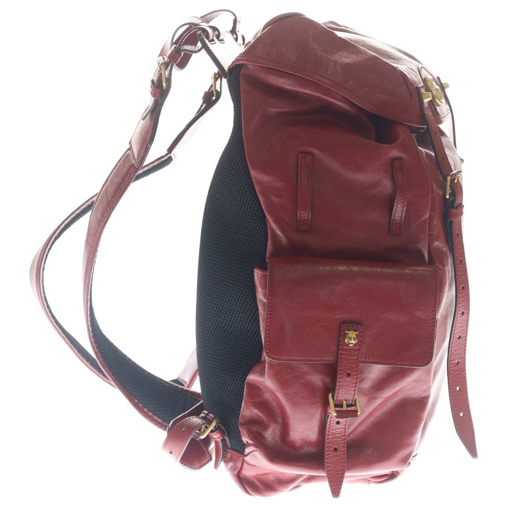 GUCCI(グッチ) リベル タイガー キャットヘッド GGマーモント バックパック リュックサック レッド レザー 526908 ゴールド金具