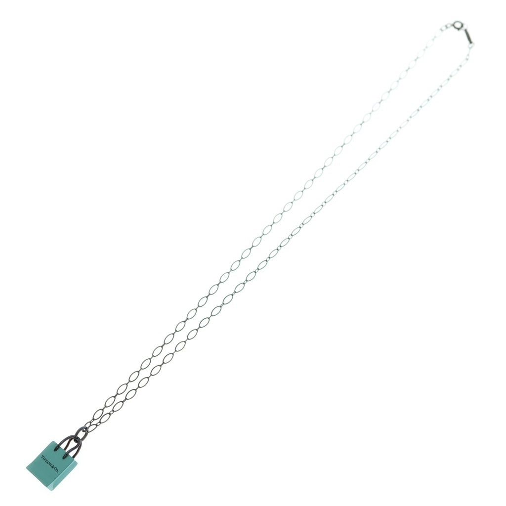 TIFFANY & Co.(ティファニー) ミニショッピングバッグチャームネックレス ペンダント チェーン 925 シルバー×ティファニーブルー レディース