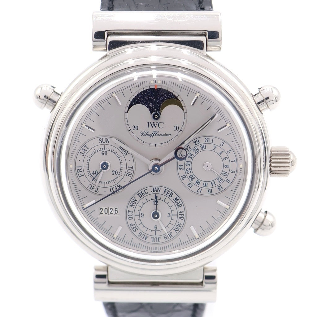 IWC(アイダブリューシー) ダヴィンチ パーペチュアルカレンダー ラトラパント シルバー文字盤 レザーベルト 自動巻き 腕時計 プラチナ/ブラック IW375103
