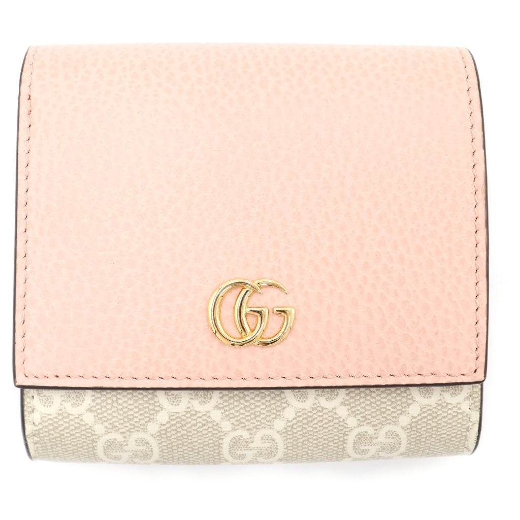 GUCCI(グッチ) ダブルGバイカラーミディアムウォレット 三つ折り財布 ベージュ×ピンク レザー×PVC 598587 ゴールド金具 レディース