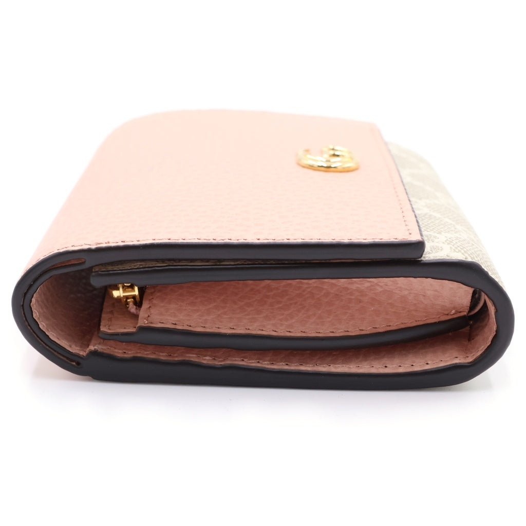 GUCCI(グッチ) ダブルGバイカラーミディアムウォレット 三つ折り財布 ベージュ×ピンク レザー×PVC 598587 ゴールド金具 レディース