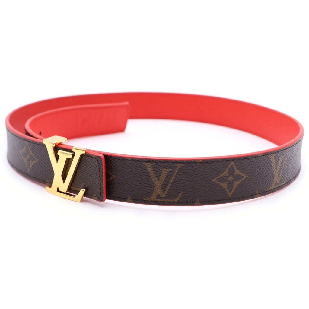 LOUIS VUITTON(ルイヴィトン) モノグラム サンチュール LVイニシャル ベルト ブラウン×レッド レザー M9498 ゴールド金具 レディース