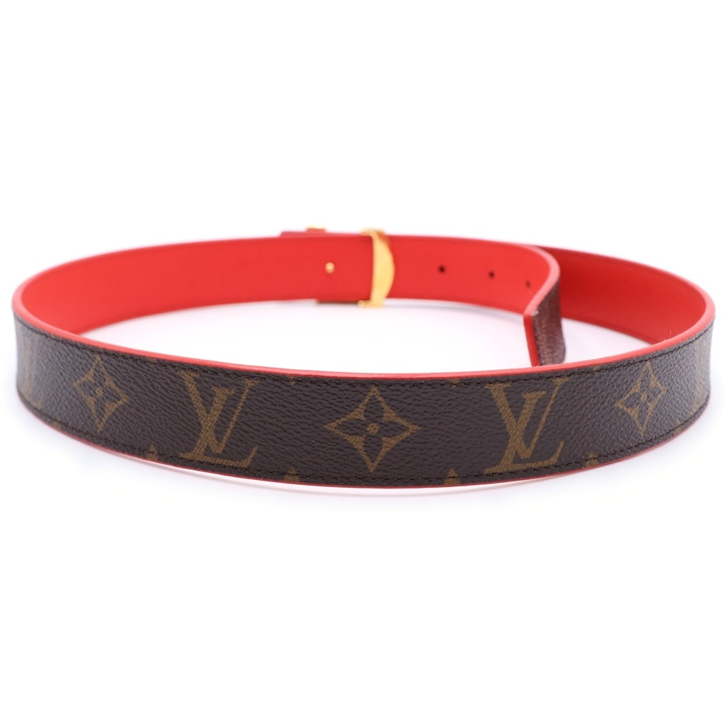 LOUIS VUITTON(ルイヴィトン) モノグラム サンチュール LVイニシャル ベルト ブラウン×レッド レザー M9498 ゴールド金具 レディース