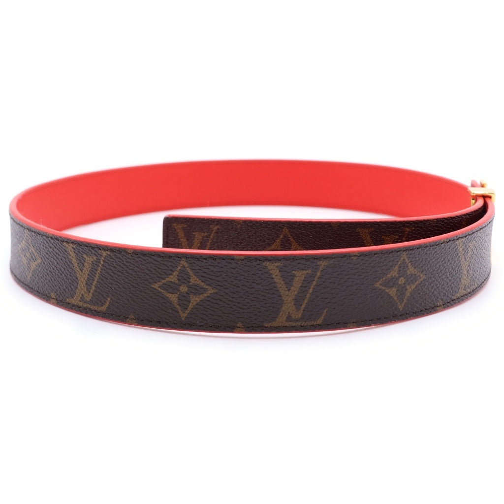 LOUIS VUITTON(ルイヴィトン) モノグラム サンチュール LVイニシャル ベルト ブラウン×レッド レザー M9498 ゴールド金具 レディース