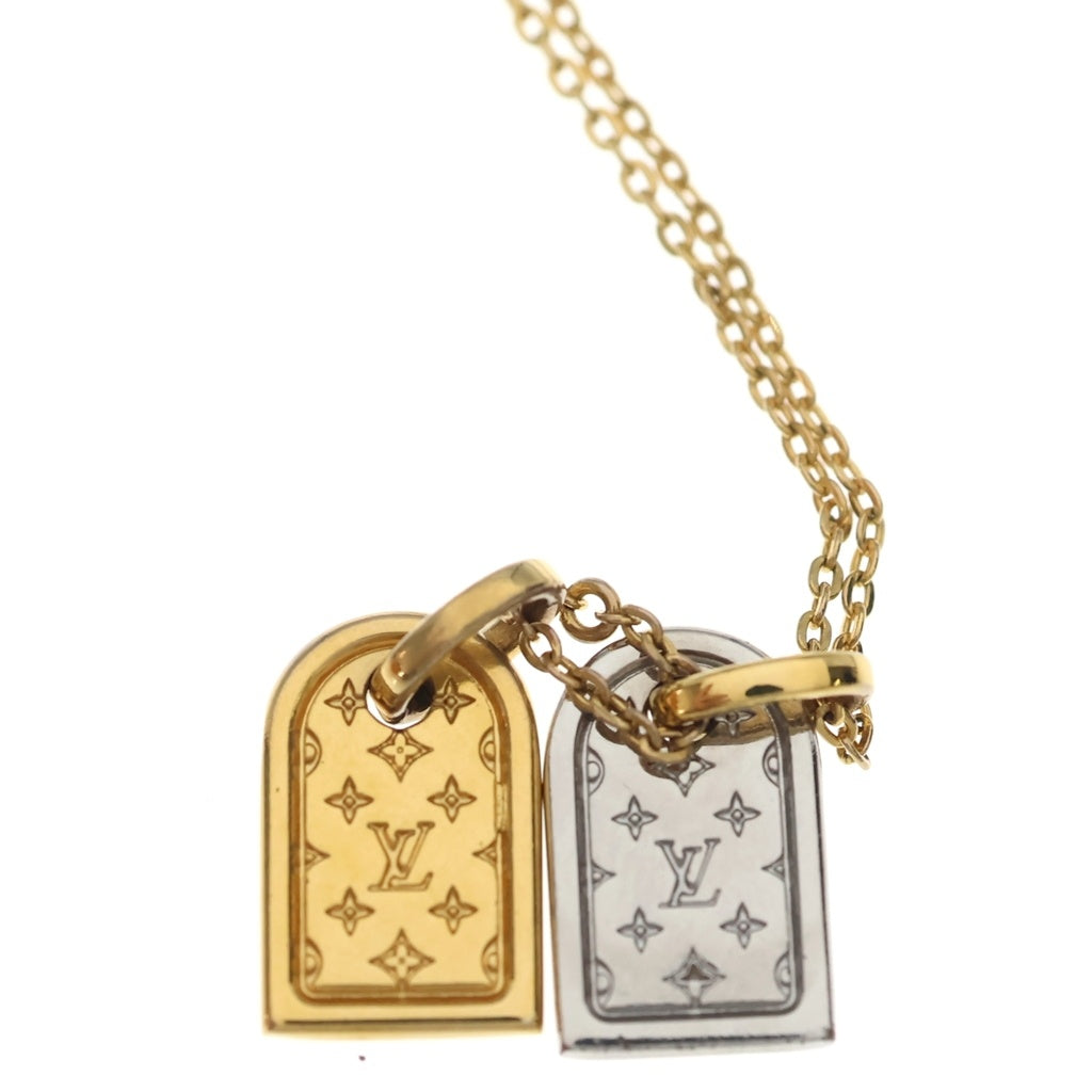 LOUIS VUITTON(ルイヴィトン) ナノグラム ミニチュアネームタグ ネックレス ペンダント チェーン シルバー×ゴールド M63141 レディース