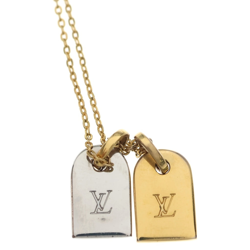 LOUIS VUITTON(ルイヴィトン) ナノグラム ミニチュアネームタグ ネックレス ペンダント チェーン シルバー×ゴールド M63141 レディース
