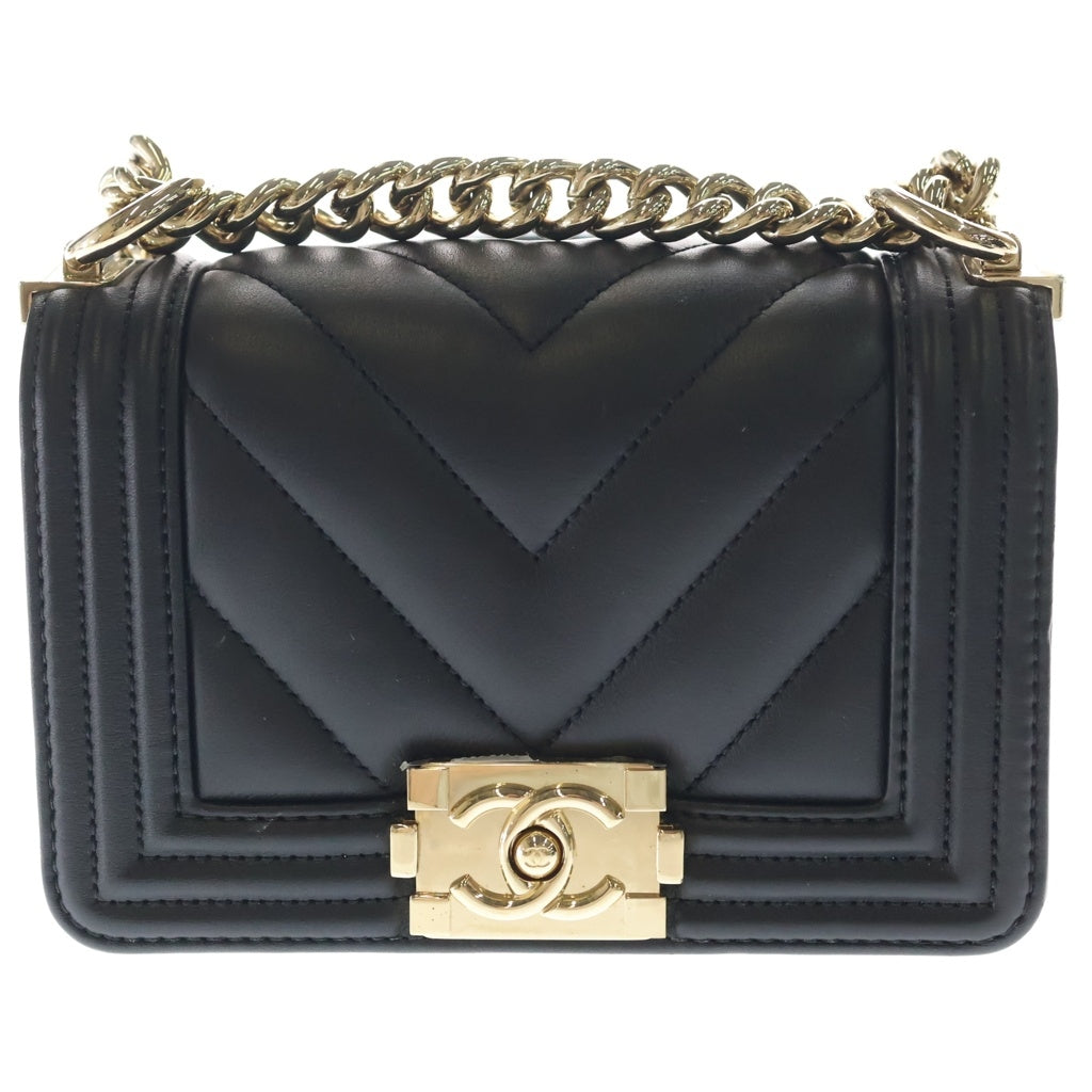 CHANEL(シャネル) ミニボーイシャネル ショルダーバッグ チェーンバッグ ミニバッグ ブラック レザー ゴールド金具 レディース