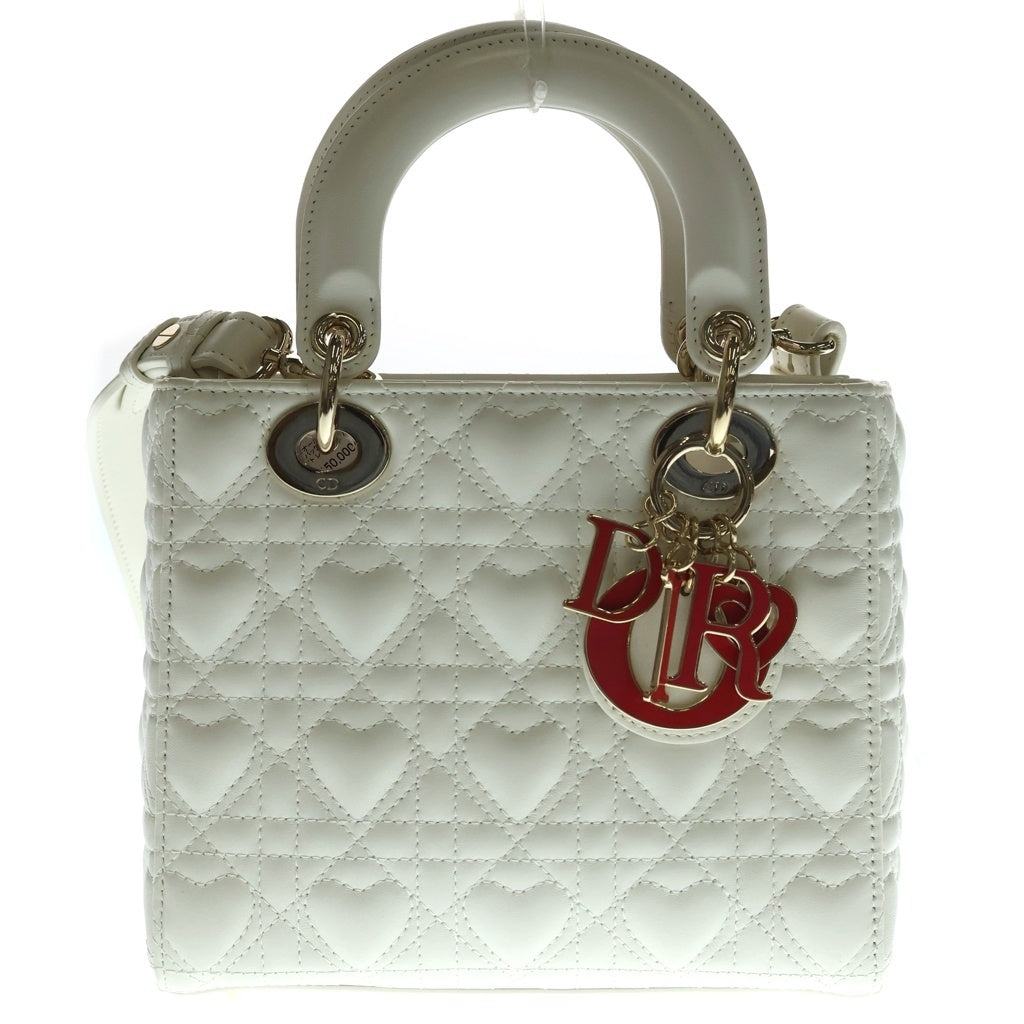 Christian Dior(クリスチャンディオール) マイレディディオール スモール カナージュ ハート 2WAYバッグ ハンドバッグ ショルダーバッグ ホワイト レザー ゴールド金具 レディース