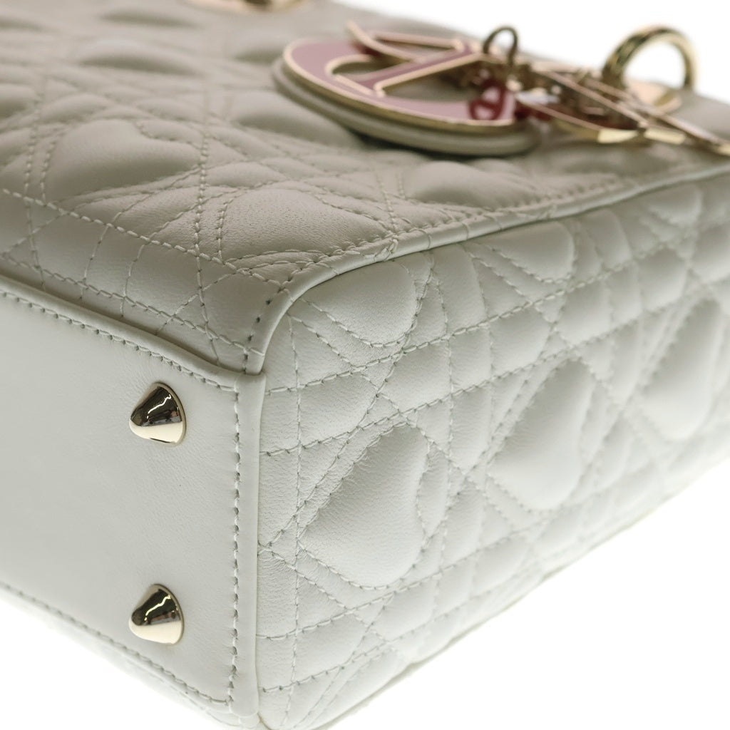 Christian Dior(クリスチャンディオール) マイレディディオール スモール カナージュ ハート 2WAYバッグ ハンドバッグ ショルダーバッグ ホワイト レザー ゴールド金具 レディース