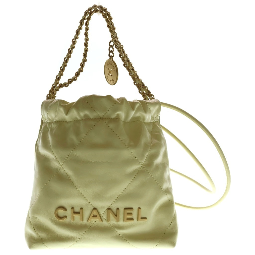 CHANEL(シャネル) シャネル22 ミニバッグ 巾着バッグ ショルダーバッグ ライトイエロー カーフレザー AS3980 ゴールド金具 レディース