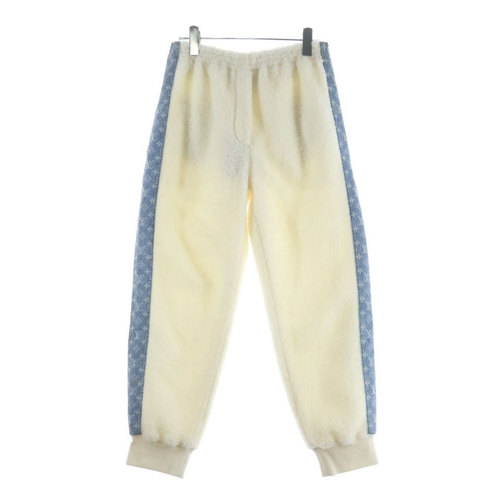 LOUIS VUITTON(ルイヴィトン) モノグラム アクセント ボアフリース デニム ジョギング トラック パンツ ホワイト/インディゴ RW261WW BY9 FUPX38 レディース