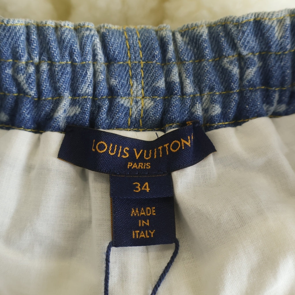 LOUIS VUITTON(ルイヴィトン) モノグラム アクセント ボアフリース デニム ジョギング トラック パンツ ホワイト/インディゴ RW261WW BY9 FUPX38 レディース