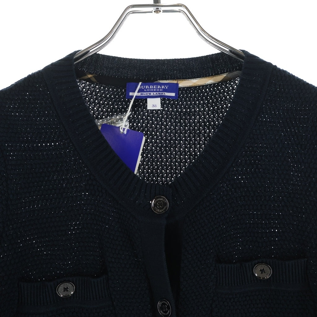 BURBERRY BLUE LABEL(バーバリーブルーレーベル) ロゴ刺繍 コットンニット カーディガン ネイビー FB528-229-09 レディース