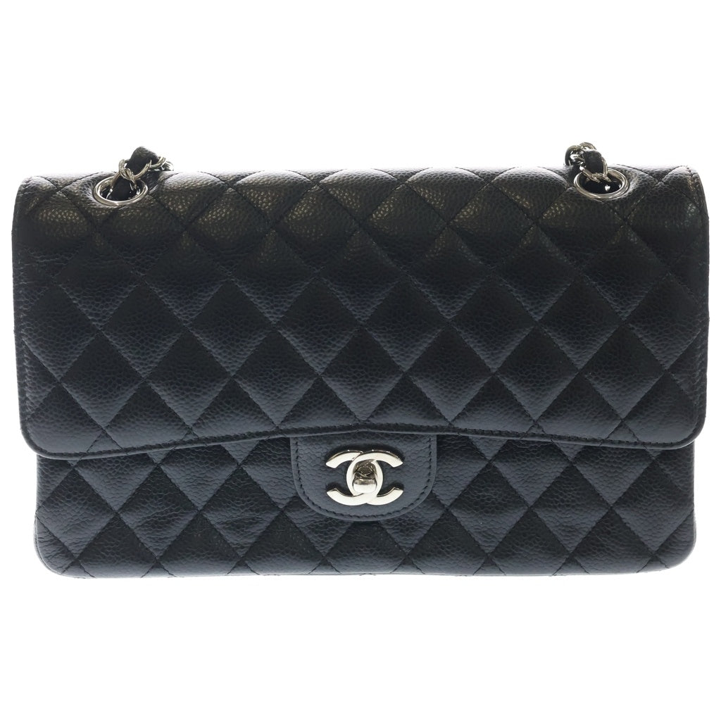 CHANEL(シャネル) マトラッセ25 ダブルフラップ チェーンショルダーバッグ キャビアスキン シルバー金具 ブラック シール 29番台 レディース