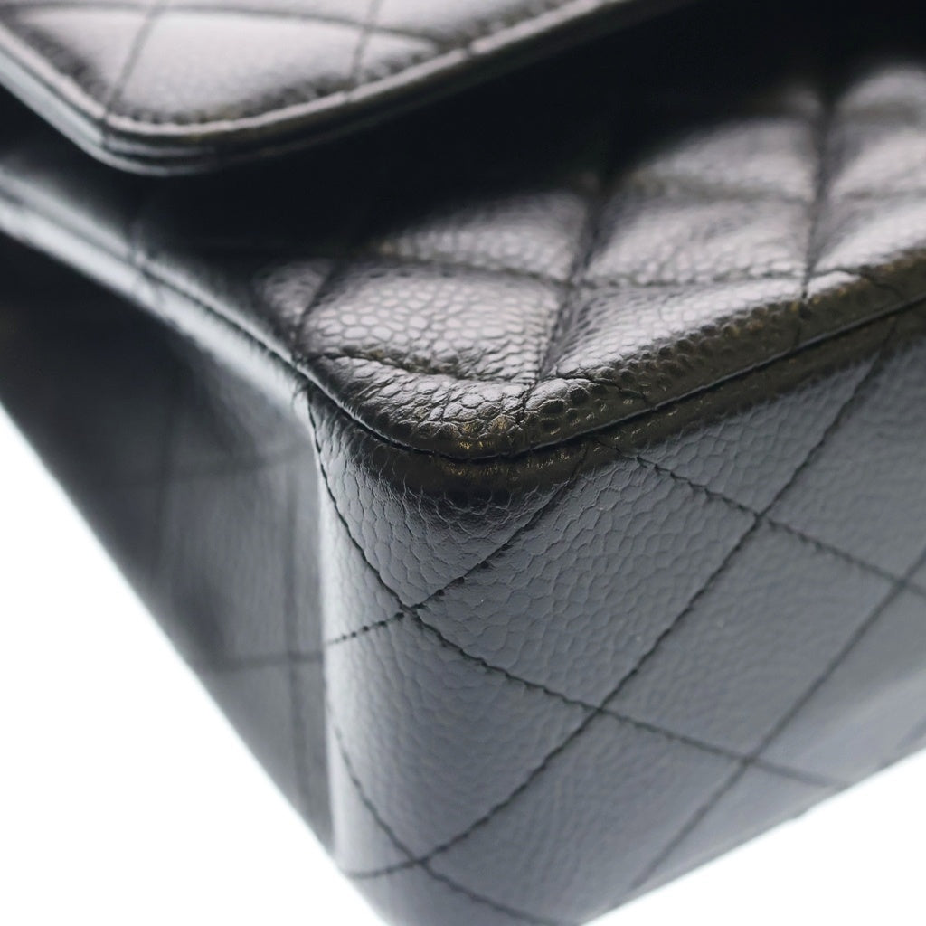CHANEL(シャネル) マトラッセ25 ダブルフラップ チェーンショルダーバッグ キャビアスキン シルバー金具 ブラック シール 29番台 レディース