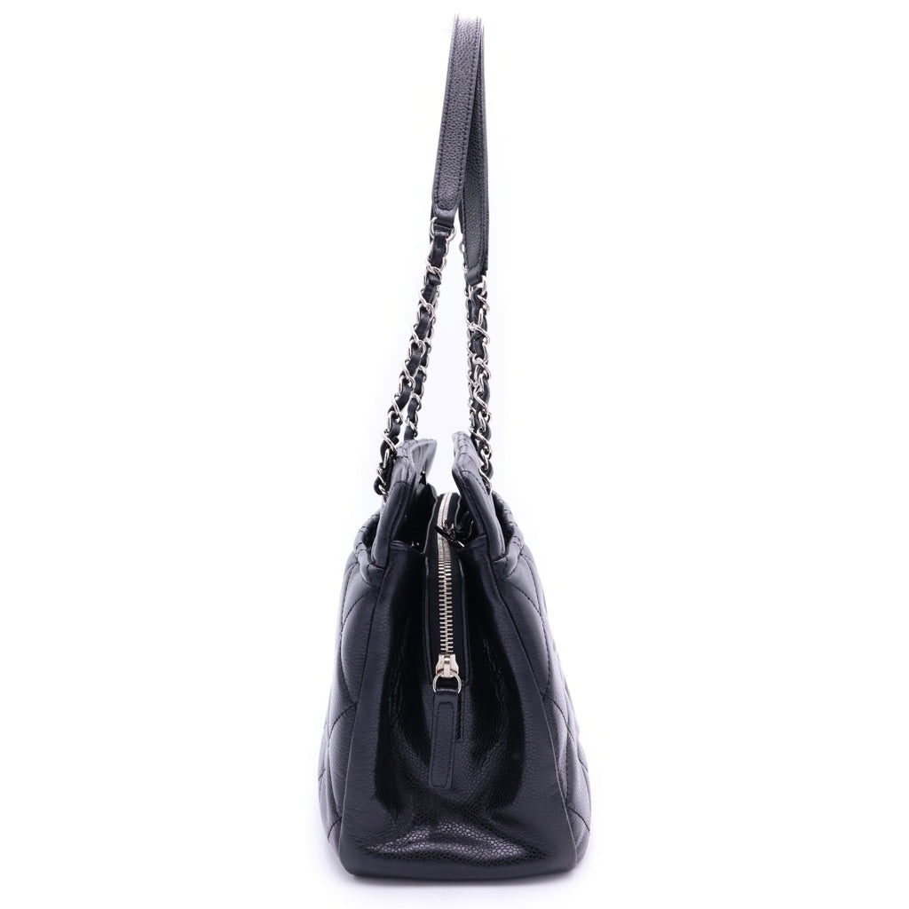 CHANEL(シャネル) マトラッセ Wチェーン トートバッグ キャビアスキン シルバー金具 ブラック シール A67294 18番台 レディース