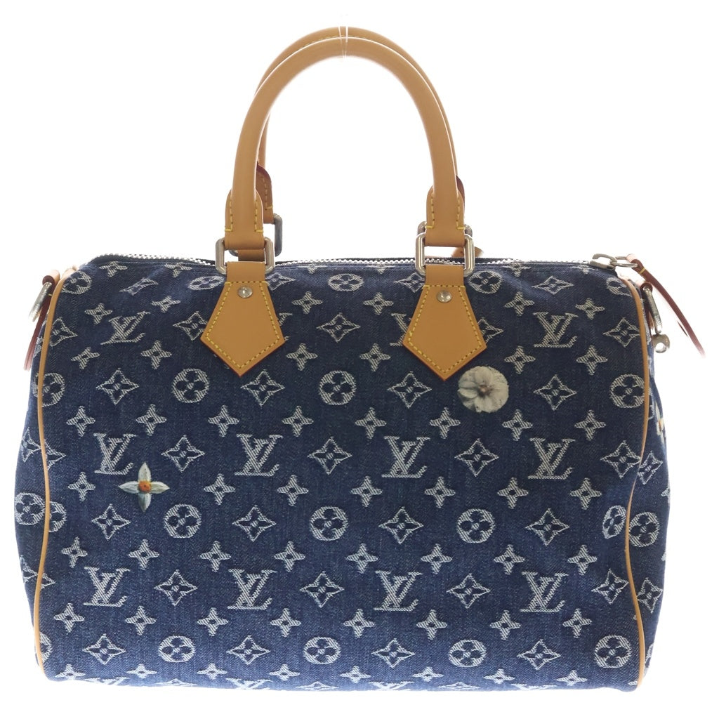 LOUIS VUITTON(ルイヴィトン) モノグラム フラワーデニム スピーディーバンドリエール30 デニム レザー 2WAY ハンドバッグ ショルダーバッグ ボストンバッグ ブルー M27556 レディース
