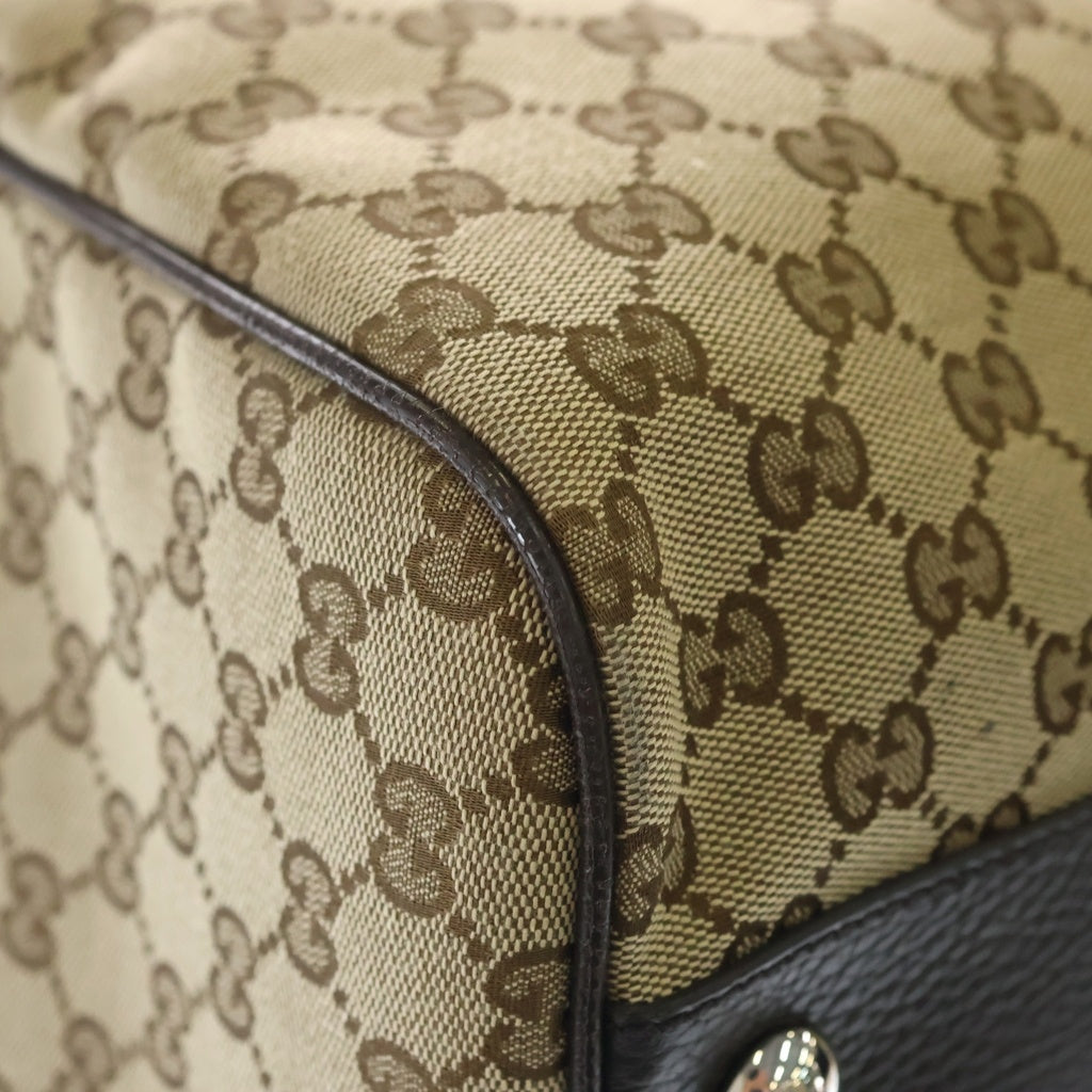 GUCCI(グッチ) GGキャンバス ボストンバッグ ハンドバッグ トラベルバッグ ブラウン×ベージュ レザー×キャンバス 610105 シルバー金具