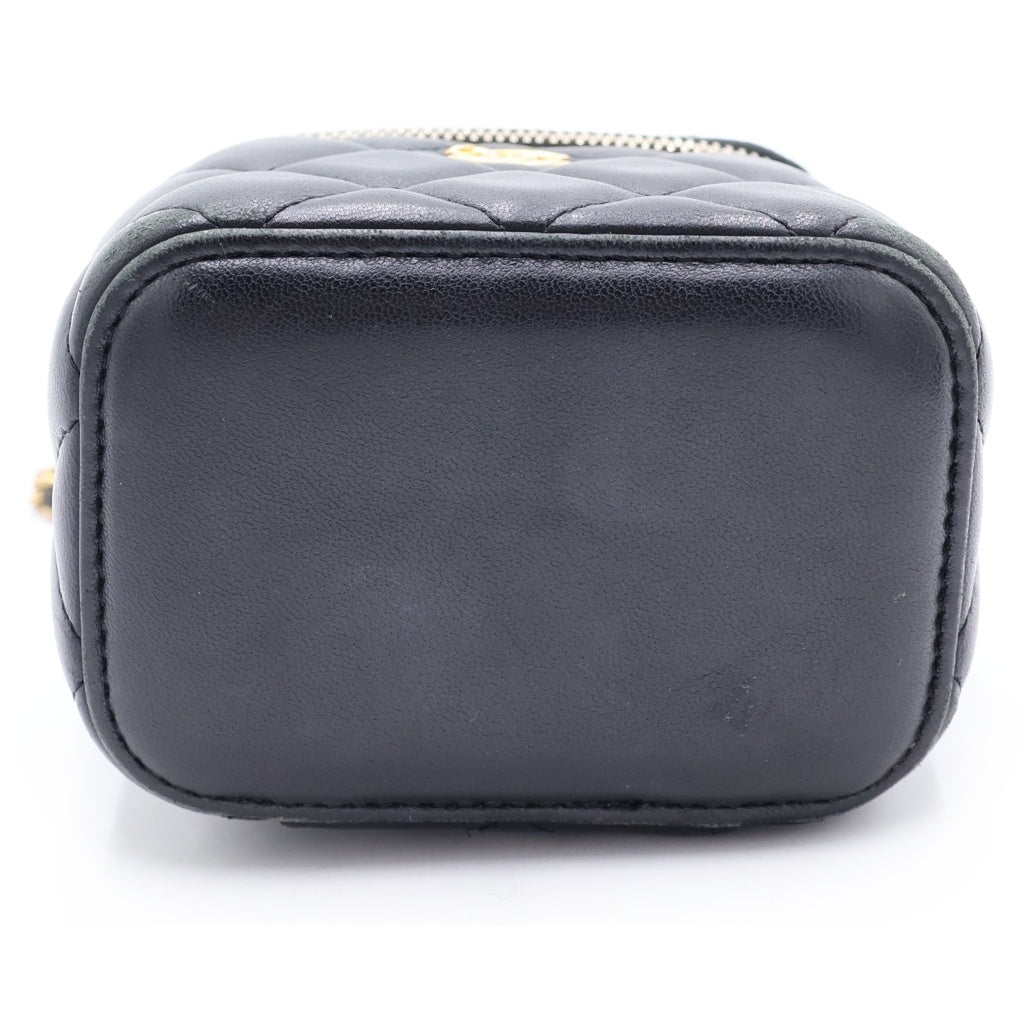 CHANEL(シャネル) ココマーク マトラッセ ラムスキン ゴールド金具 ミニバニティバッグ チェーンショルダーバッグ ブラック レディース