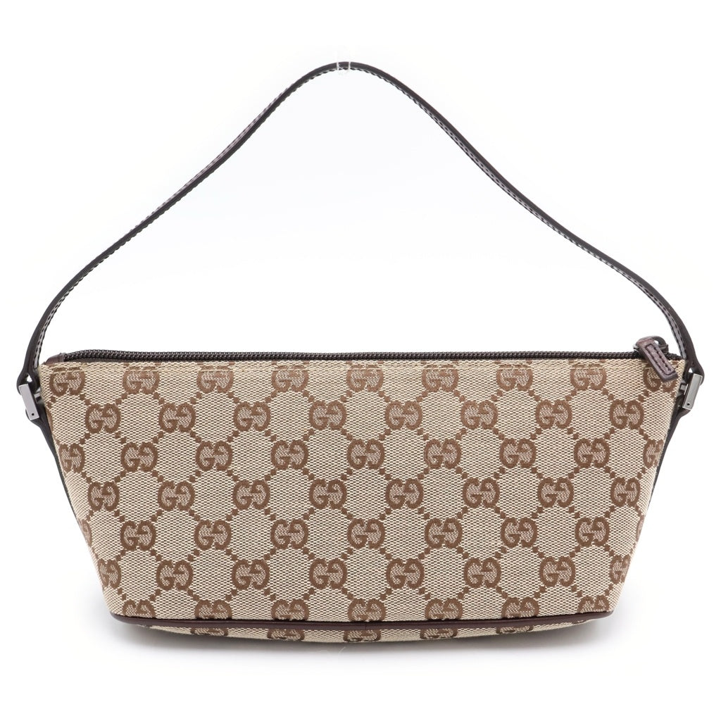 GUCCI(グッチ) GGキャンバス レザー ポーチ ハンドバッグ ベージュ/ブラウン 07198 レディース