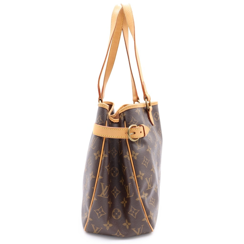LOUIS VUITTON(ルイヴィトン) モノグラム バティニョール・オリゾンタル ハンドバッグ トートバッグ ブラウン レザー×PVC M51154 ゴールド金具 レディース