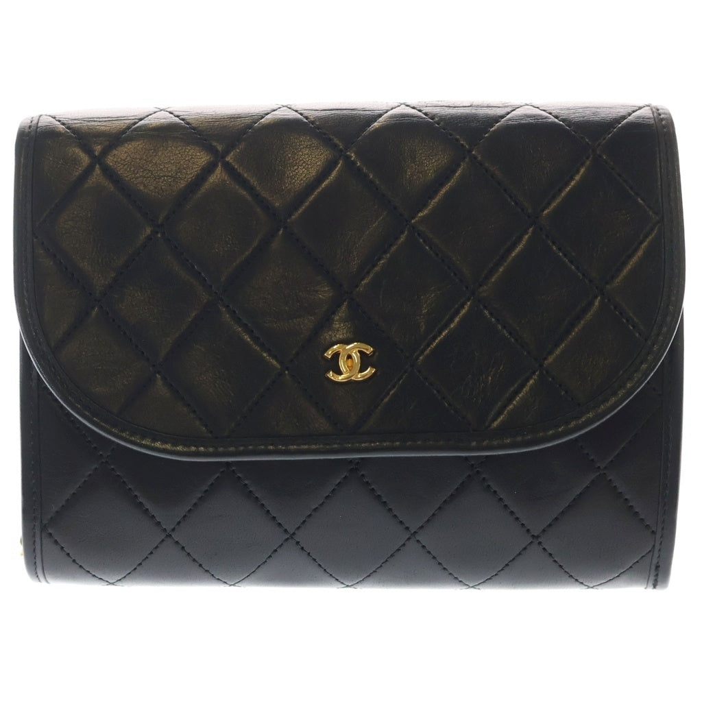 CHANEL(シャネル) マトラッセ チェーンショルダーポーチ ミニバッグ ブラック ラムスキン ゴールド金具 レディース