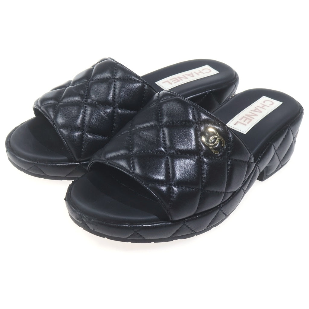 CHANEL(シャネル) ココマーク マトラッセレザーサンダル ミュール ラムスキン ロゴ ブラック G39679 X01000 レディース
