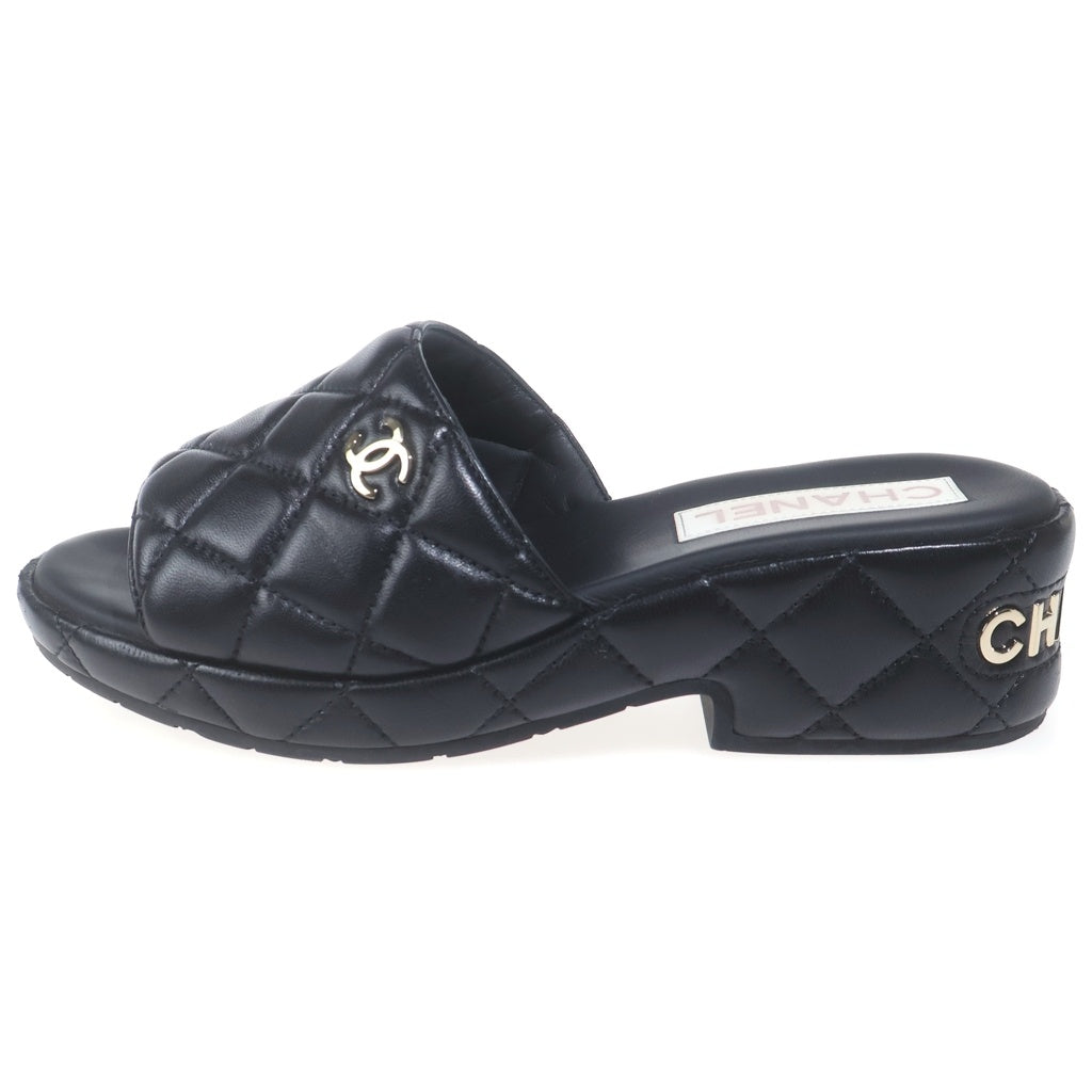 CHANEL(シャネル) ココマーク マトラッセレザーサンダル ミュール ラムスキン ロゴ ブラック G39679 X01000 レディース