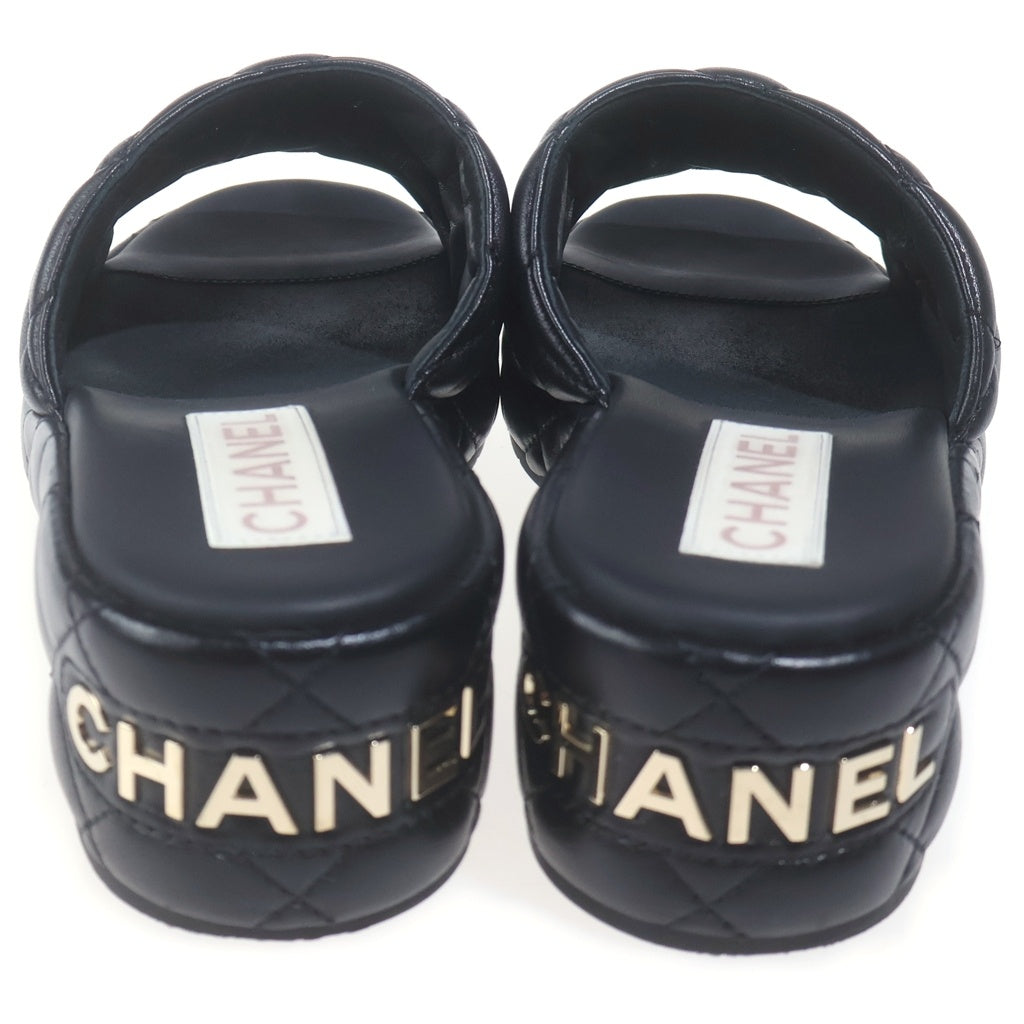 CHANEL(シャネル) ココマーク マトラッセレザーサンダル ミュール ラムスキン ロゴ ブラック G39679 X01000 レディース