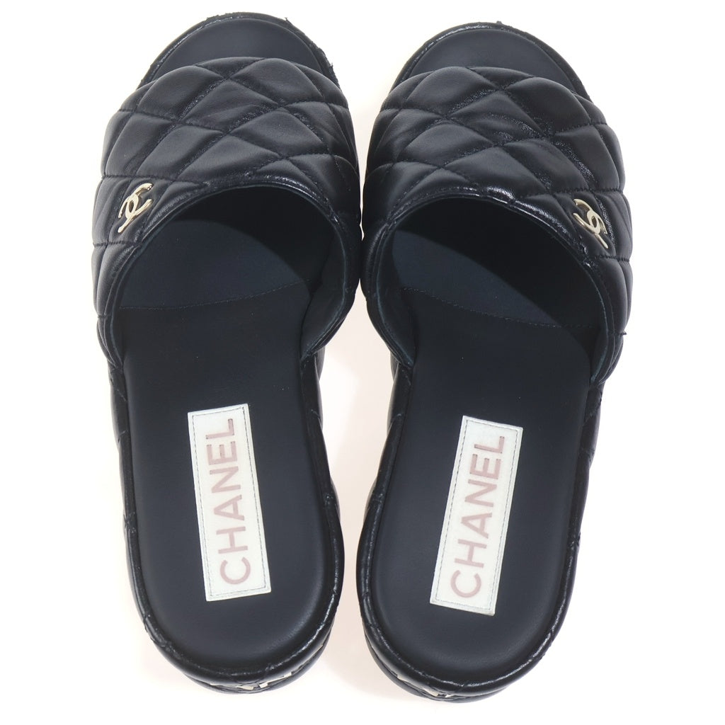CHANEL(シャネル) ココマーク マトラッセレザーサンダル ミュール ラムスキン ロゴ ブラック G39679 X01000 レディース