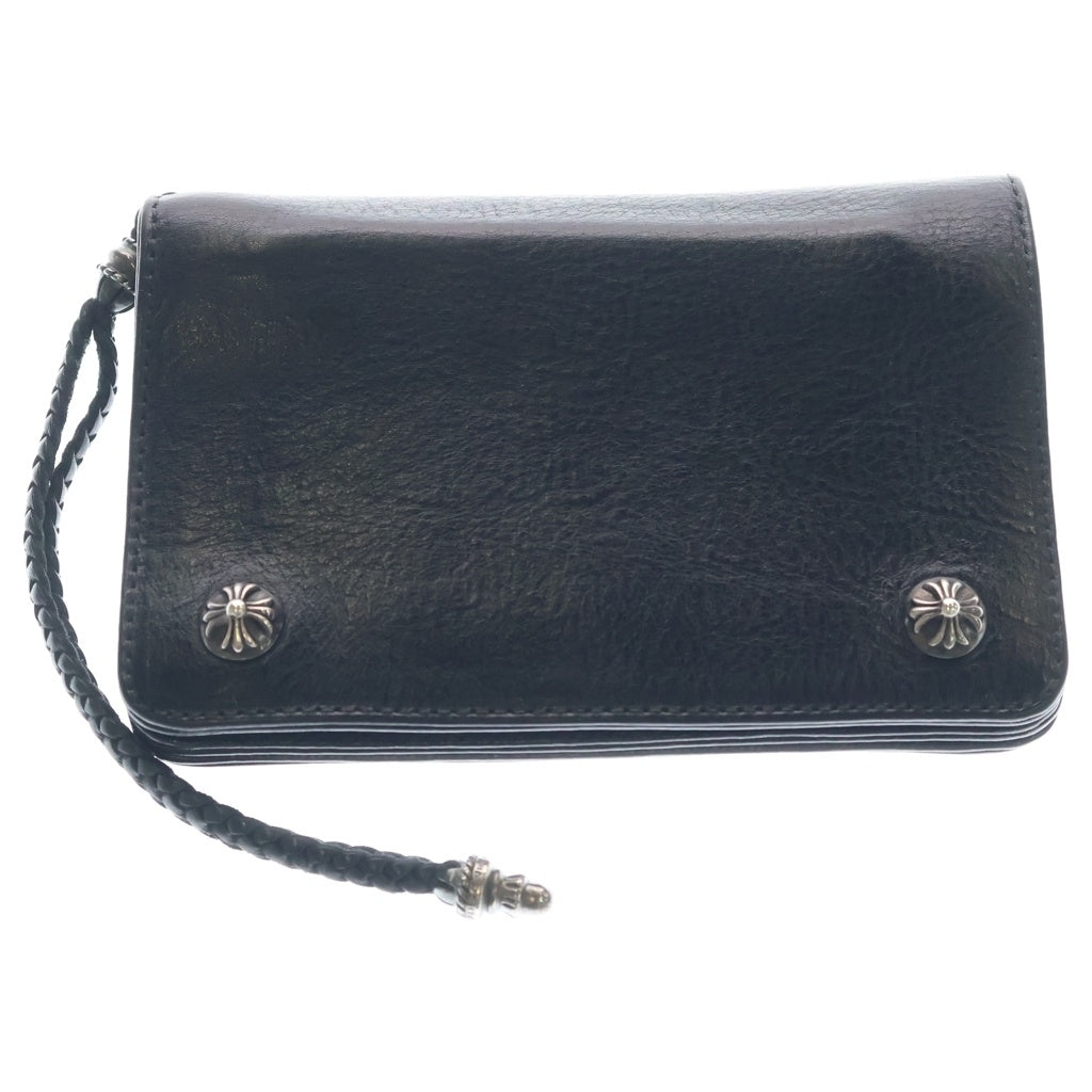 CHROME HEARTS(クロムハーツ) 2ZIP STRAP 2ジップストラップ クロスボールボタンレザーウォレット 財布 ブラック