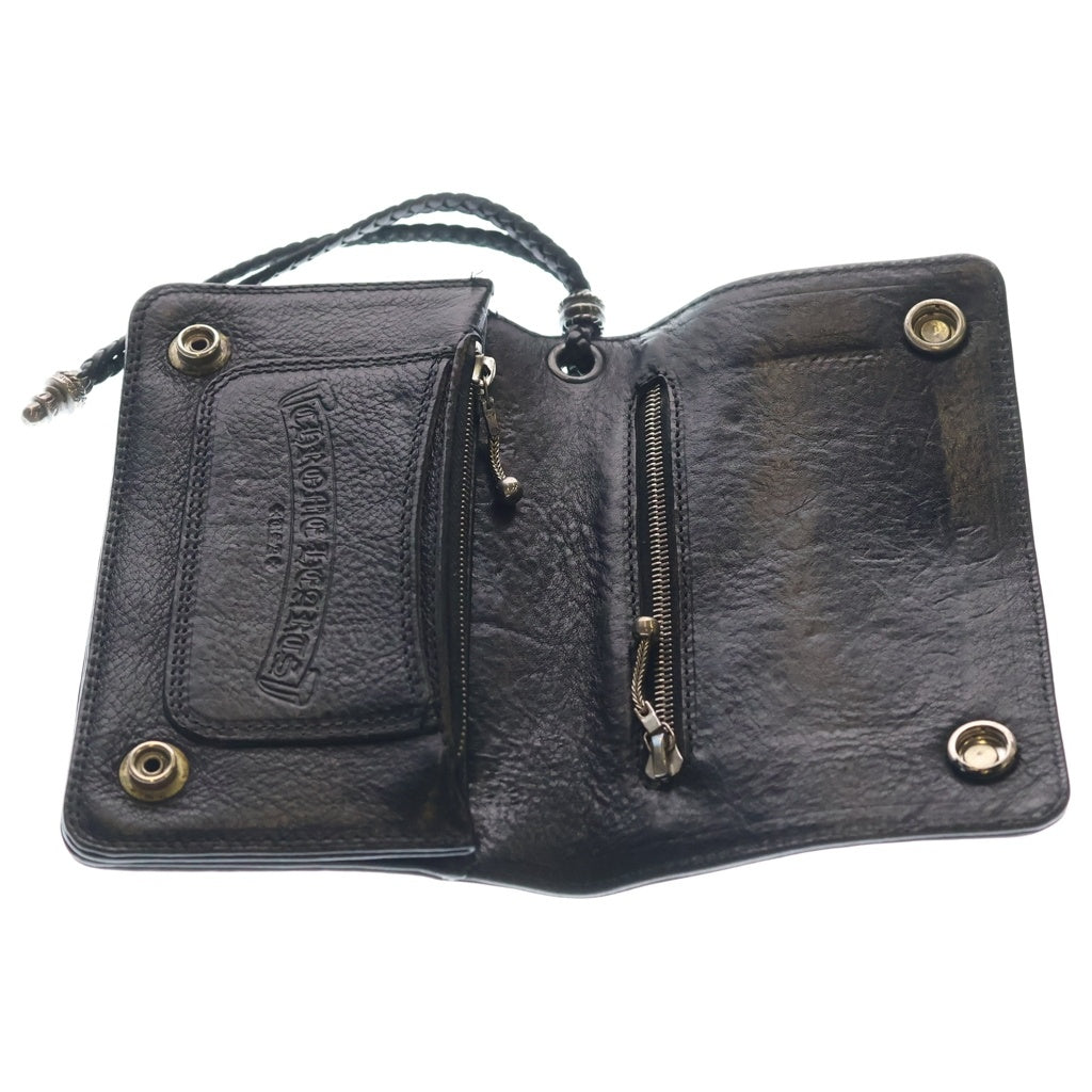 CHROME HEARTS(クロムハーツ) 2ZIP STRAP 2ジップストラップ クロスボールボタンレザーウォレット 財布 ブラック