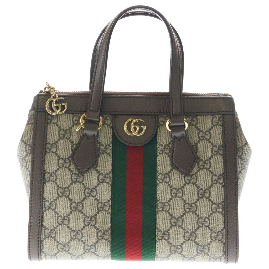 GUCCI(グッチ) オフィディア GGスプリーム 2WAYハンドバッグ ショルダーバッグ スモールトートバッグ ベージュ×ブラウン PVC×レザー 547551 ゴールド金具 レディース