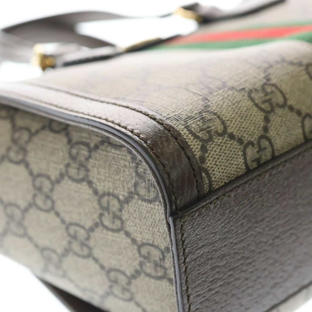 GUCCI(グッチ) オフィディア GGスプリーム 2WAYハンドバッグ ショルダーバッグ スモールトートバッグ ベージュ×ブラウン PVC×レザー 547551 ゴールド金具 レディース