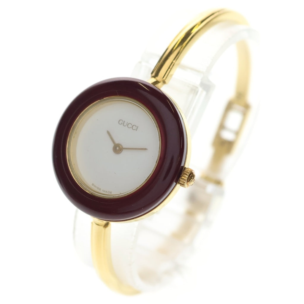 GUCCI(グッチ) チェンジベゼル 白文字盤 GP/QZ クォーツ 電池式 腕時計 11/12.2 レディース