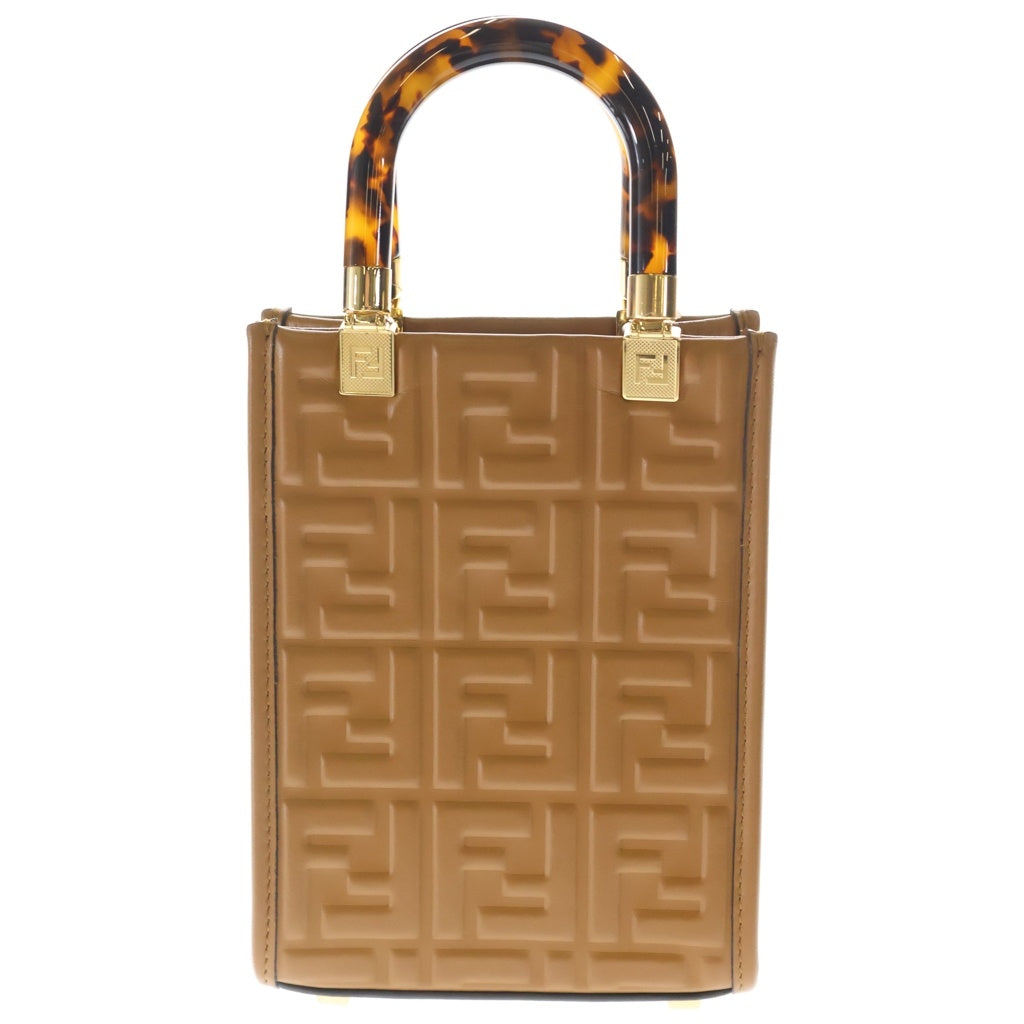 FENDI(フェンディ) サンシャイン スモール ミニハンドバッグ ショルダーバッグ ブラウン キャメル レザー ゴールド金具 レディース