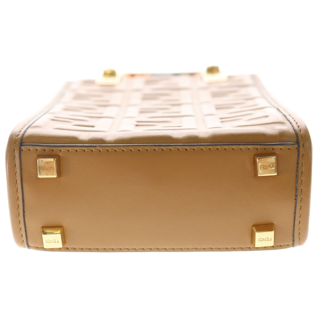 FENDI(フェンディ) サンシャイン スモール ミニハンドバッグ ショルダーバッグ ブラウン キャメル レザー ゴールド金具 レディース