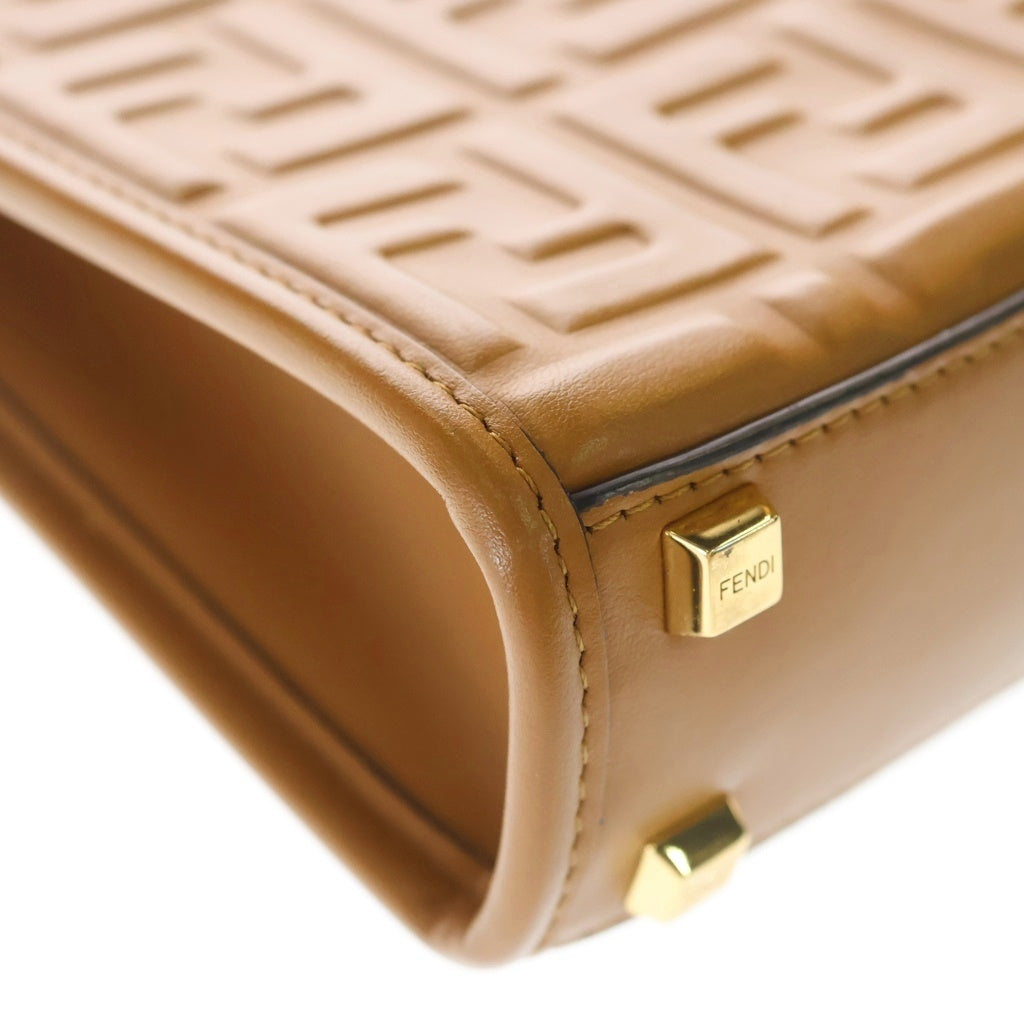 FENDI(フェンディ) サンシャイン スモール ミニハンドバッグ ショルダーバッグ ブラウン キャメル レザー ゴールド金具 レディース