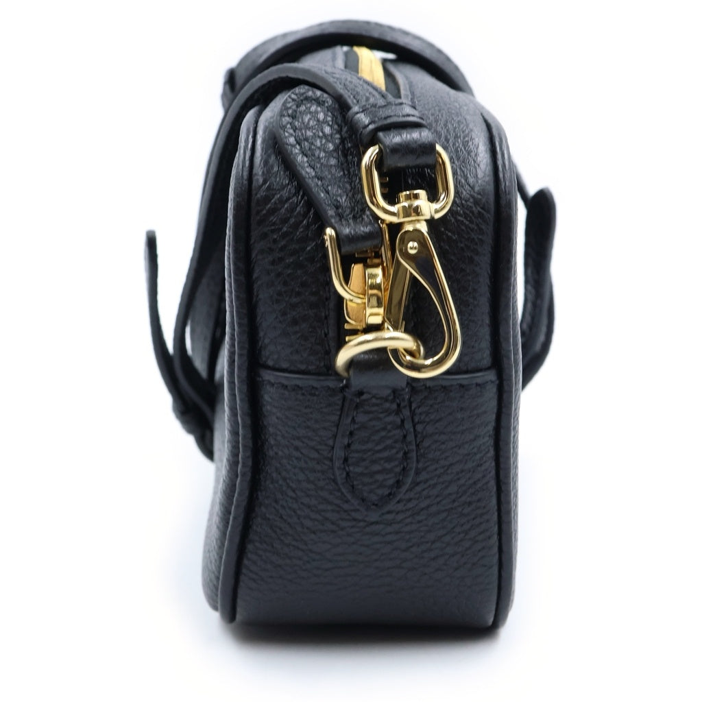 PRADA(プラダ) トライアングルロゴプレート レザー ミニ カメラ ショルダー バッグ ゴールド金具 ブラック 1NF060 レディース