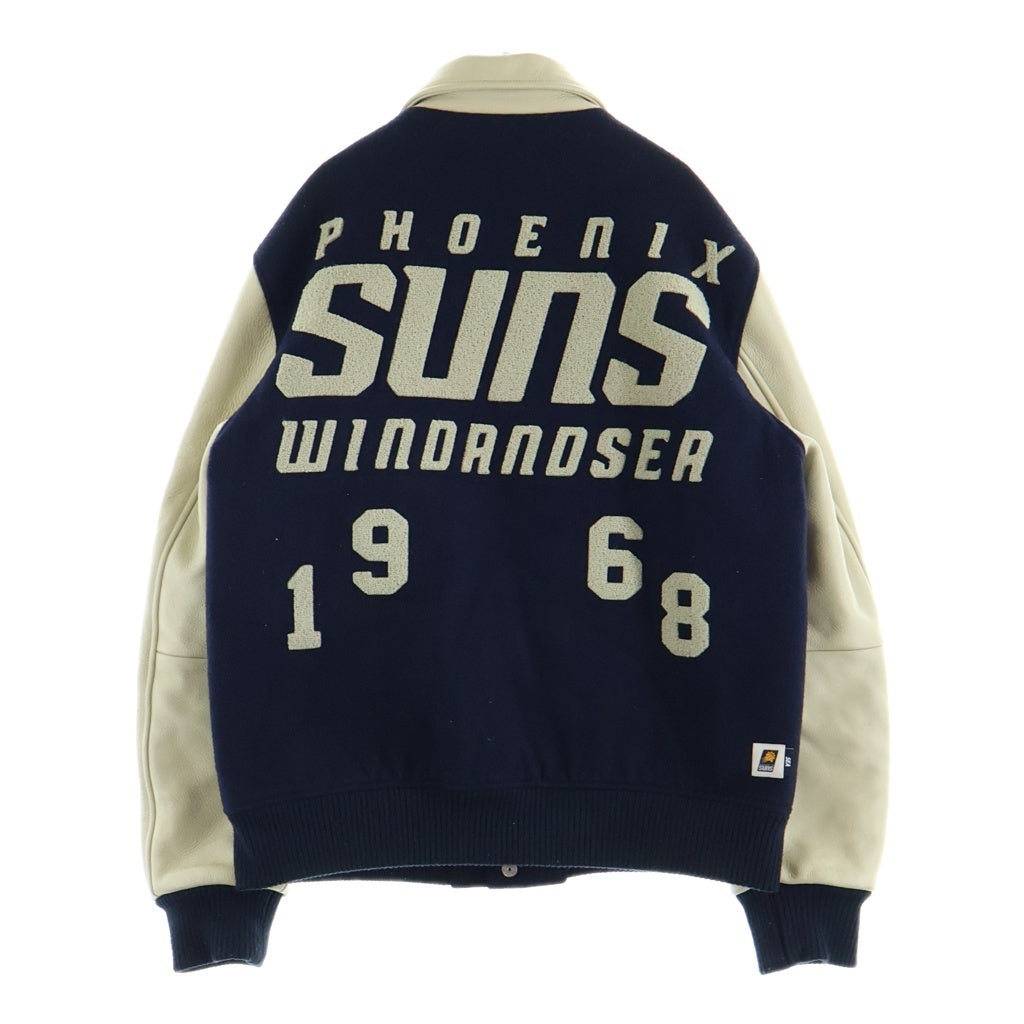 WIND AND SEA(ウィンダンシー) WIND AND SEA×NBA Leather Melton Jacket ウィンダーシー×エヌビーエー レザー×ウール メルトン ジャケット レザージャケット ネイビー×ベージュ WDS-C-NBA-23-Q2-01