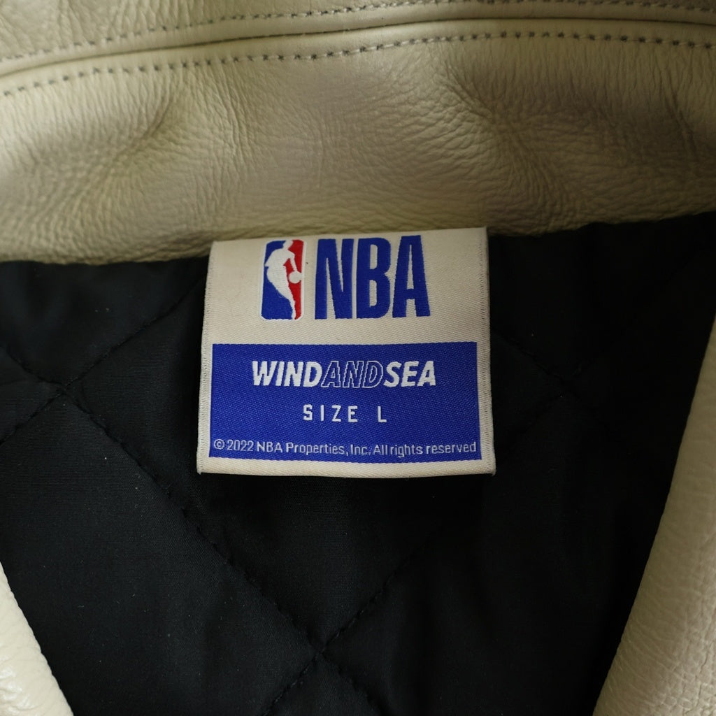 WIND AND SEA(ウィンダンシー) WIND AND SEA×NBA Leather Melton Jacket ウィンダーシー×エヌビーエー レザー×ウール メルトン ジャケット レザージャケット ネイビー×ベージュ WDS-C-NBA-23-Q2-01