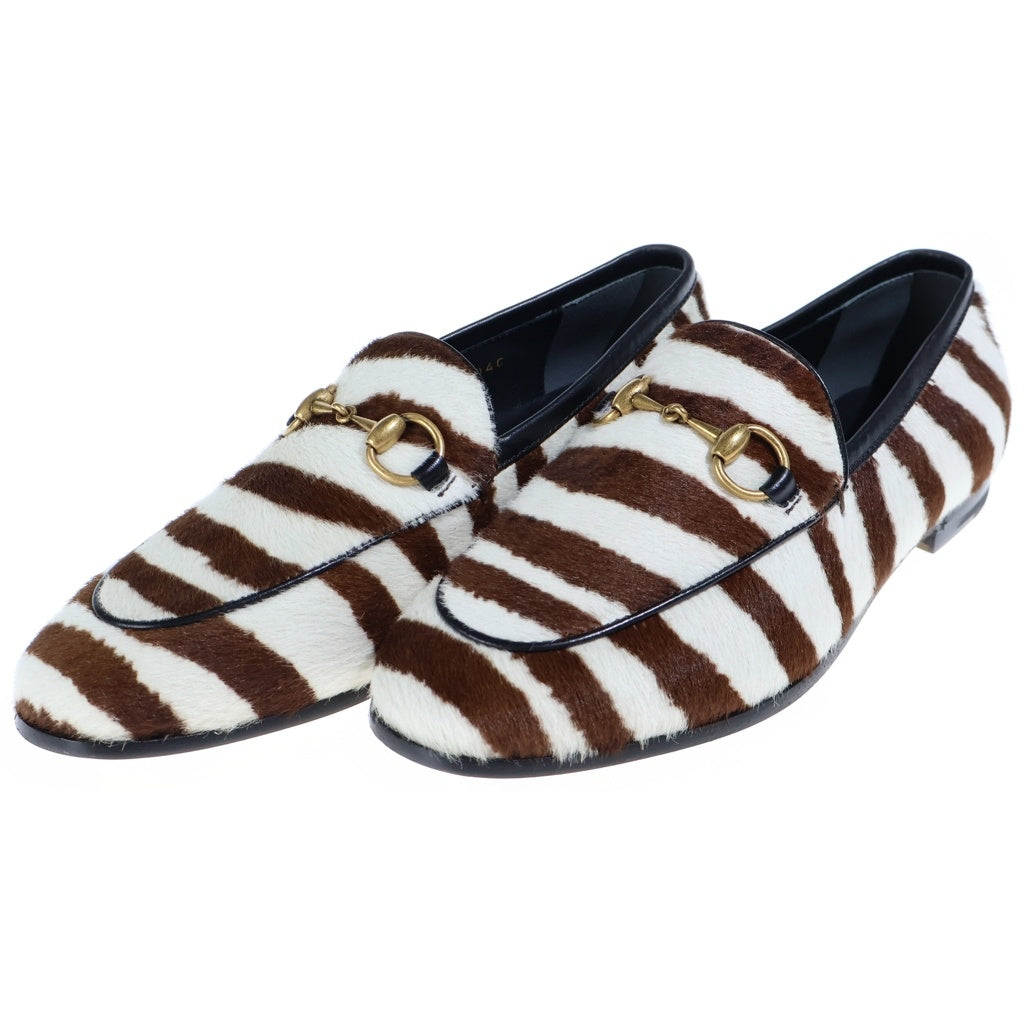 GUCCI(グッチ) Jordaan unborn calf horse bit loafer shoes ヨルダーンアンボーンカーフホースビットローファーシューズ ブラウン×ホワイト レディース