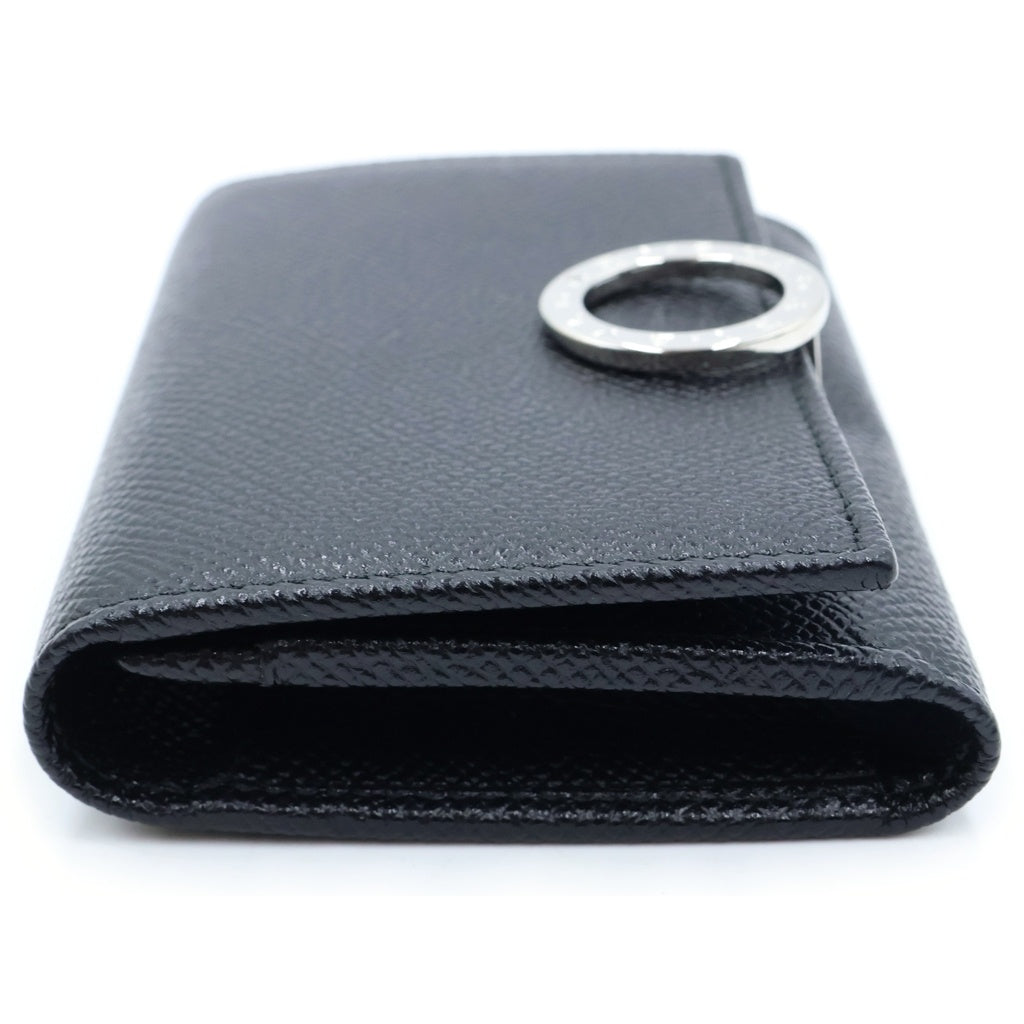 BVLGARI(ブルガリ) ブルガリブルガリ ロゴクリップカードケース 名刺入れ ミニ財布 コインケース ブラック レザー シルバー金具 レディース