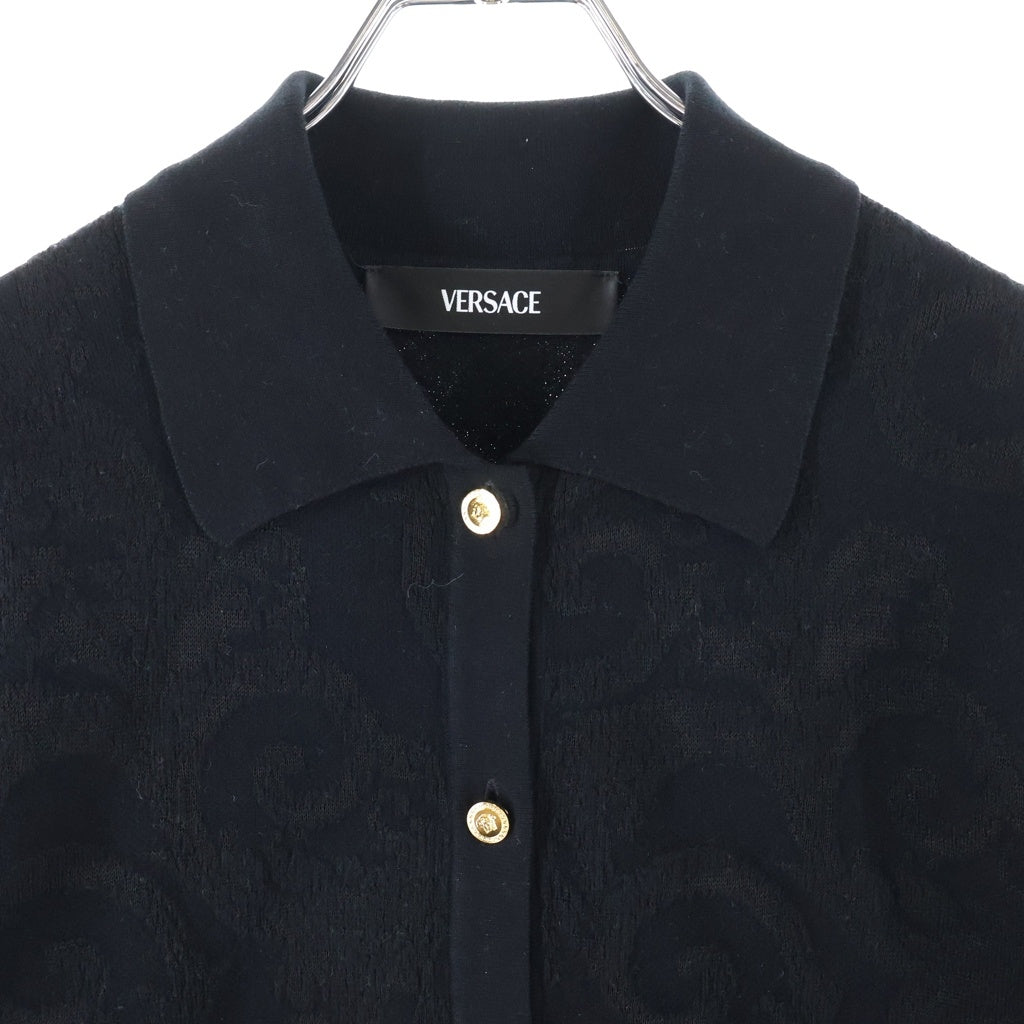 VERSACE(ヴェルサーチ) 金ボタン 襟付き ジャガードニットカーディガン ブラック 1021721 1A16099 レディース