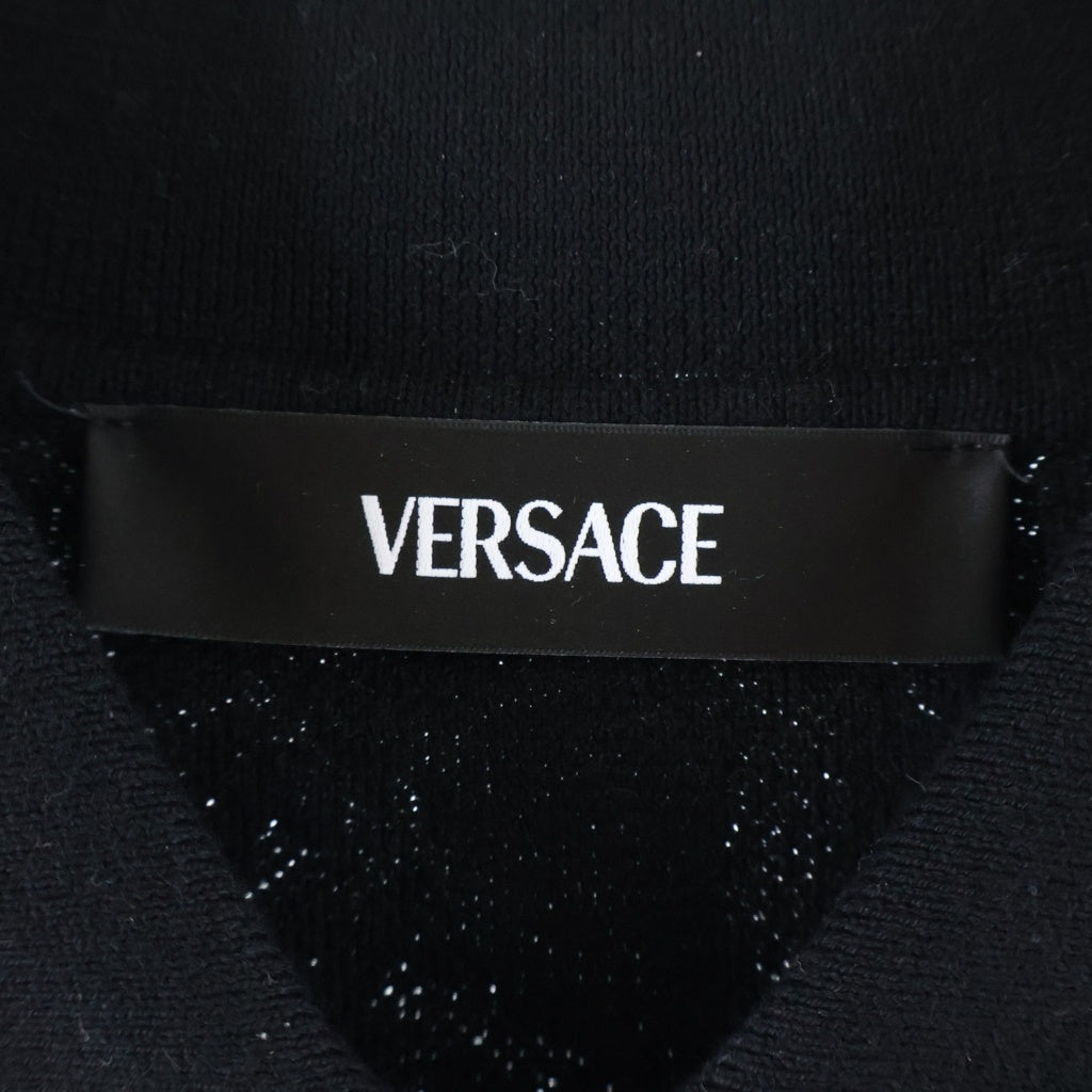 VERSACE(ヴェルサーチ) 金ボタン 襟付き ジャガードニットカーディガン ブラック 1021721 1A16099 レディース
